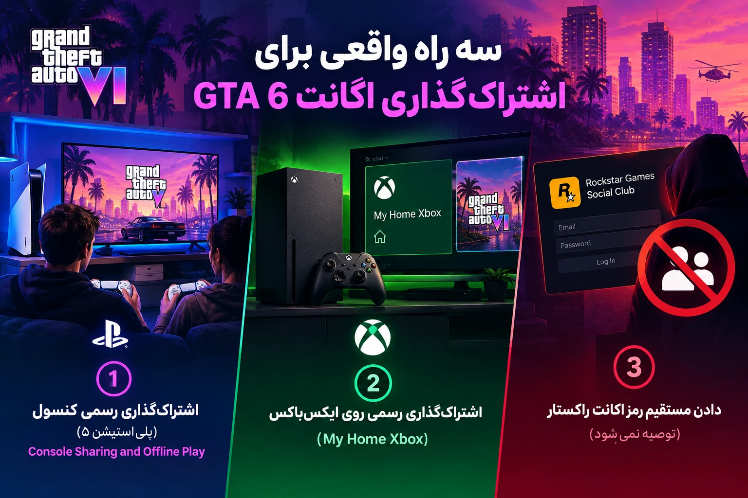 سه راه واقعی برای اشتراکگذاری اکانت GTA 6